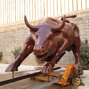 Sculpture de taureau en bronze grandeur nature pour extérieur, grande statue de taureau de Wall Street en métal moulé pour jardin et parc - Product Image 1