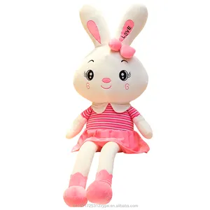 2019 new design cute cartoon pink dress rabbit plush toy stuffed bunny toy