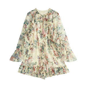 <span class=keywords><strong>Tuta</strong></span> da donna <span class=keywords><strong>elegante</strong></span> con lacci a maniche lunghe con scollo a V e scollo a V con stampa floreale di un pezzo estivo - Product Image 4