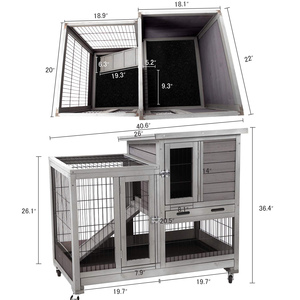 Rabbit Hutch Outdoor <strong>Bunny</strong> Cage Indoor with Run Large Rabbit <strong>House</strong> with Two Deeper Tray - 4 Casters - Product Image 3