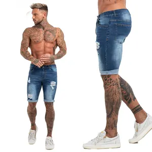 Drop Shipping Mens Street Wear Blue Skinny Soft Washed Skinny Fit Stretch Jeans Shorts