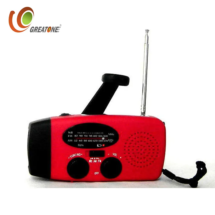 Radio fm portatile ricaricabile di alta qualità a manovella di fabbrica con torcia a 3 modelli SOS Alarm 2000mah portatile