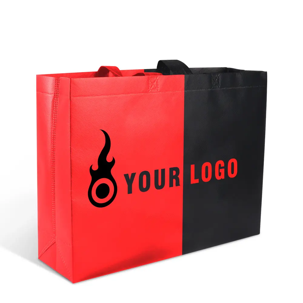 wholesale black and red large laminated pla image non woven fabric tote gift packaging bag for shopping