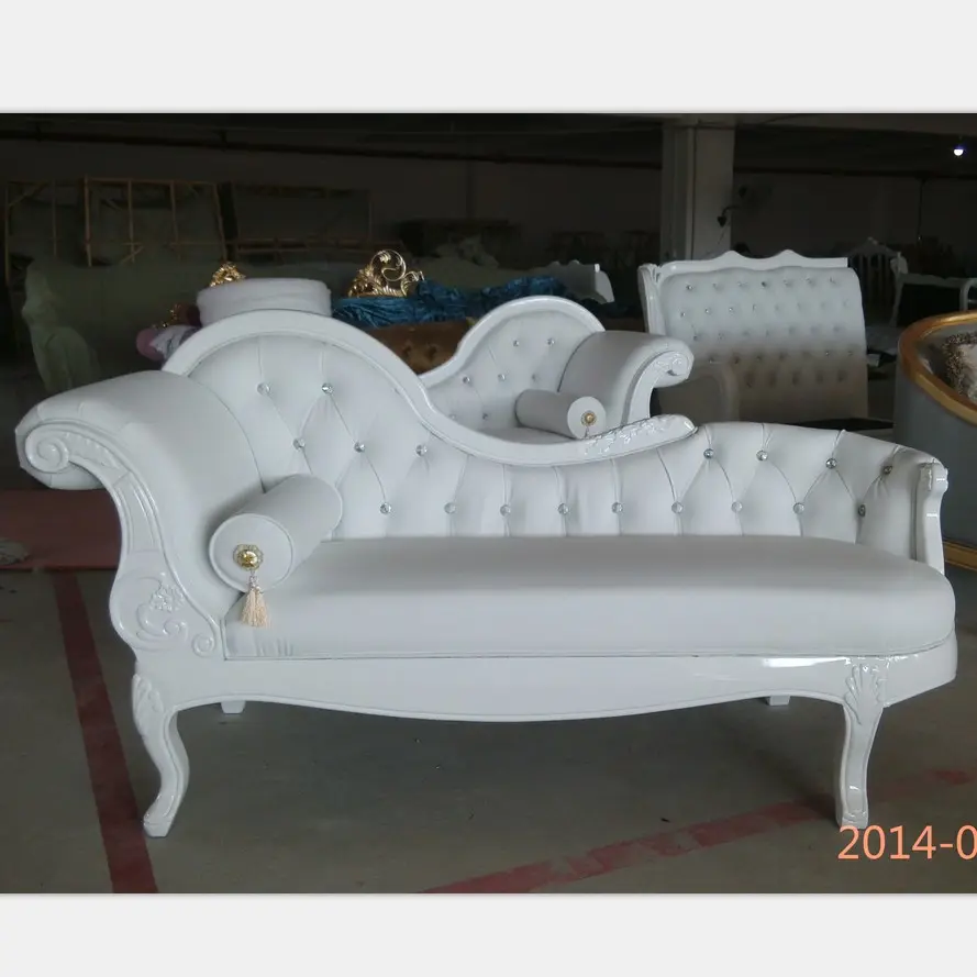 Mobília de casamento estilo europeu branco chaise de madeira sólida tradicional antiguidade retrátil, tufted