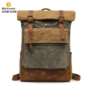 algodón portátil de vintage negro venta al por mayor bolsa de la escuela Mochila De Cuero impresión de la lona mochila - Product Image 1