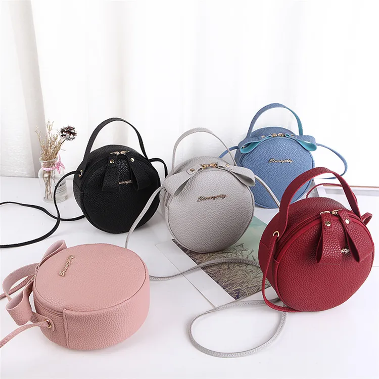 new korean women fashion designer leather small round handbag with embroidery