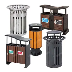 Woodview Outdoor Recycling Trash Can with Dual Litter Bin & Trash Bin, Plastic Wood Outdoor Double Trashcan