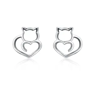 G34 New Trendy Fashion Sterling Silver Animal Jewelry 925 Sterling Silver Cute Cat Small Stud Korean Style Earrings