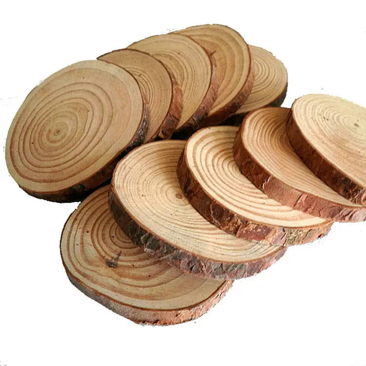 Venta al por mayor de posavasos de madera rebanadas de pino grande delgada redonda de madera discos para manualidades Decoración