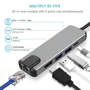 5 en 1 USB C vers <span class=keywords><strong>HDMI</strong></span> et RJ45 Gigabit Ethernet et 2 USB3.0 et PD Hub <span class=keywords><strong>adaptateur</strong></span> de charge pour Macbook Pro et <span class=keywords><strong>Samsung</strong></span> S9 <span class=keywords><strong>S10</strong></span> Etc. - Product Image 2