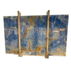 Top Quality Polished Slab Painted Blue Onyx 2.0 CM Natural Stone