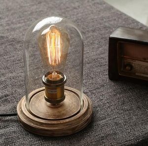 Handmade Electric Antique Wood Base LED Dimmable <strong>Glass</strong> <strong>Shade</strong> Table <strong>Lamps</strong> Home Decor - Product Image 2