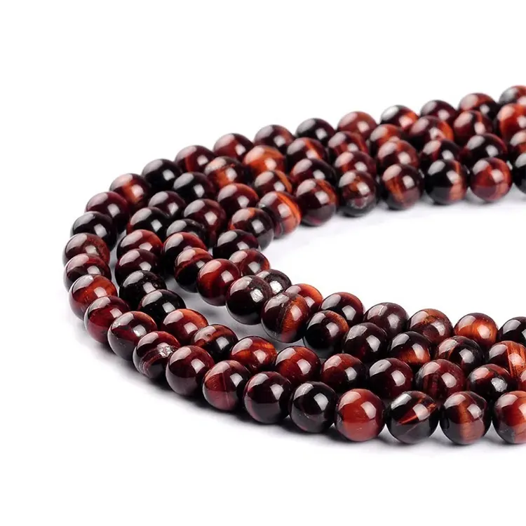 Lỏng Vòng Red Tiger Eye Agate Hạt Tự Nhiên Lỏng Matte Đánh Bóng Đá Quý Đá Hạt Để Làm Đồ Trang Sức 15 Inch 6 8 10 Mét