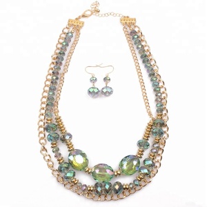 De diseño de moda de cristal hecho a mano cuentas de joyería Multi capas collar y <span class=keywords><strong>pendiente</strong></span> conjunto - Product Image 1