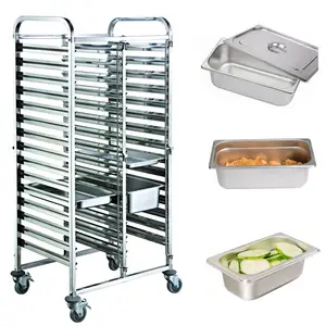 Double Row 15 Tiers Stainless Steel Cooling Rack Bread Oven Trolley Tray Trolley Cart
