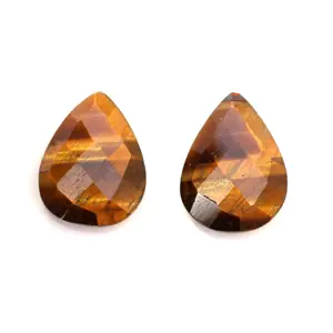 12x16mm High Quality Natural Polished Brown Yellow Tiger Eye Faceted Pear Shape Briolette Loose Gemstone For Making Jewelry