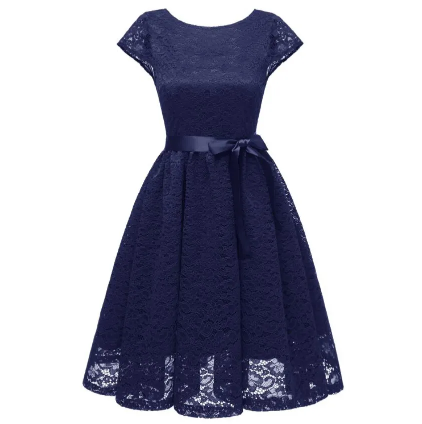 A-Line Wholesales Vintage Navy Blue Lace Short Bridesmaid Dresses