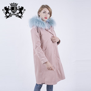 Nouveau Design <span class=keywords><strong>De</strong></span> Mode Style Réel <span class=keywords><strong>De</strong></span> Fourrure Doublé Ladies Rose Parka Manteau Avec Fourrure <span class=keywords><strong>De</strong></span> Raton Laveur Capot - Product Image 1