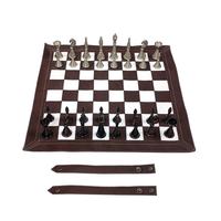 Rollup Thick Leather Chess Case, Mat and Weighted Chess Pieces - ChessBaron Chess Sets Canada - Call (213) 325 6540