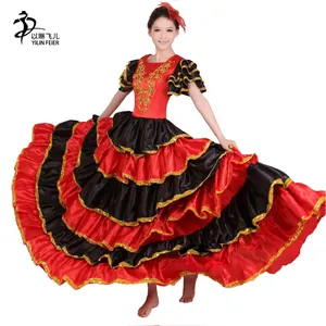 Yetişkinler flamenko dans kostümleri kırmızı kadın ispanyolca elbise 360 derece flamenko etek kadınlar için sahne ve performans giyim