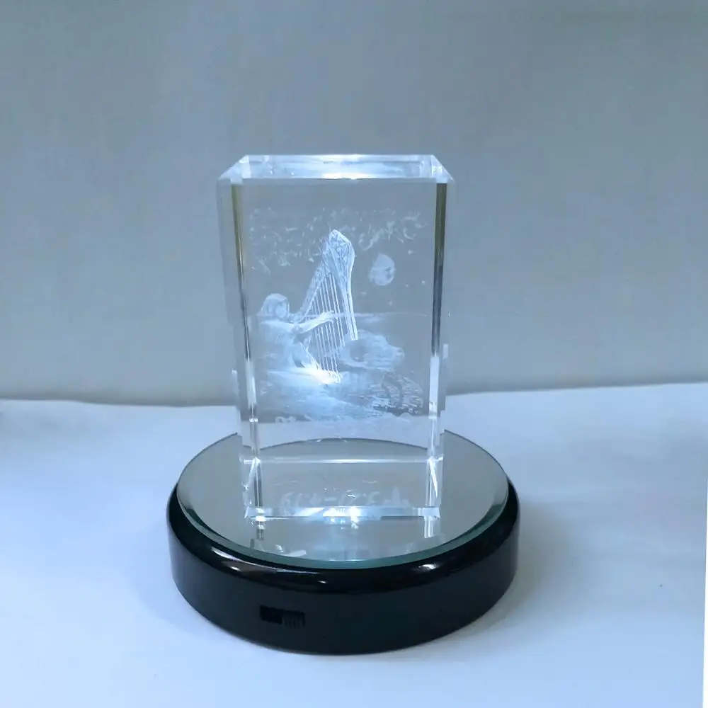 BOSHI-trofeo de plástico negro con luz led, base de cristal 3D, manualidades Redondas de Plástico