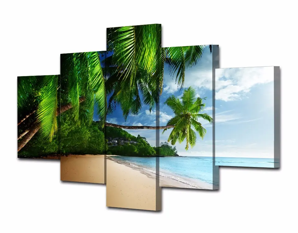 landscape painting Tropical seascape beach 5 panel canvas art home decor