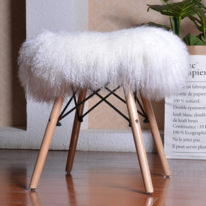 Wholesale Customized Removable Small Wood <strong>Stool</strong> Tibet Sheep <strong>Fur</strong> Sofa Round Ottoman <strong>Stool</strong> - Product Image 4