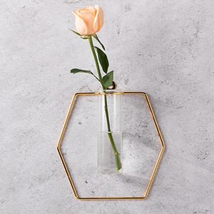 Decorativo pared hexagonal maceta pequeña de Bud de tubo de vidrio jarrones de oro tono soporte de Metal - Product Image 1