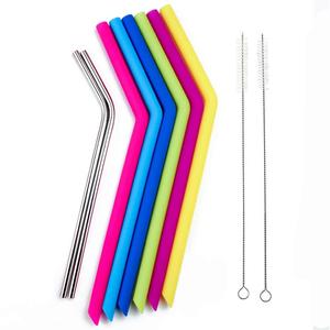 Ống Hút Lớn Có Thể Tái Sử Dụng Cho Cốc Uống 30 Oz 6 Chổi Bằng Thép Không Gỉ Silicone S + 2-<span class=keywords><strong>Flexi</strong></span> Siêu Dài, 10" - Product Image 1