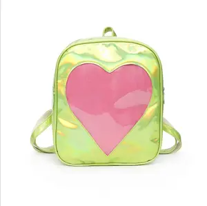 Новый прозрачный пластиковый школьный рюкзак для девочек, летний рюкзак с радужным сердцем, с голограммой, модный прозрачный рюкзак