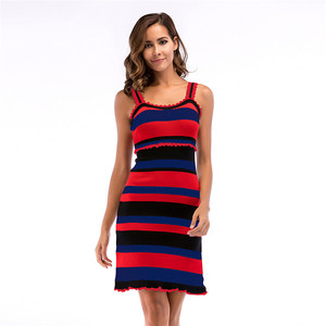 Personnalisé 2019 D'été De Courroie De Gaine Drapé Rayé Tricoté Moulante Femmes Vêtements Mini Clubwear Haute Sexy de Split Robe - Product Image 4