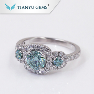 Tianyu gemas personalizado 14 <span class=keywords><strong>K</strong></span>/18 <span class=keywords><strong>k</strong></span>/925 <span class=keywords><strong>s</strong></span> anillo de oro blanco redondo Corazón y flecha azul anillo de halo anillo de Dama - Product Image 1