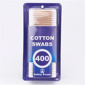 Hisopos qtips ไม้ไผ่ไม้ swabs ฝ้ายบริสุทธิ์ในบรรจุภัณฑ์ฝ้าย400ชิ้น