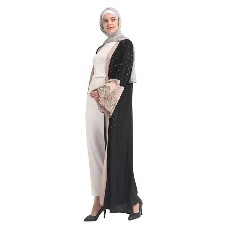 الدانتيل 2019 ملابس أنيقة الأسود كيمونو مفتوحة الإسلامية تصاميم البرقع مسلم ملابس نسائية