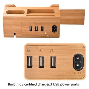 Supporto di ricarica in bambù USB 3 porte eco-friendly portatile in <span class=keywords><strong>legno</strong></span> materiale modalità di tenuta per Smart watch telefoni auricolari 5W di uscita - Product Image 2