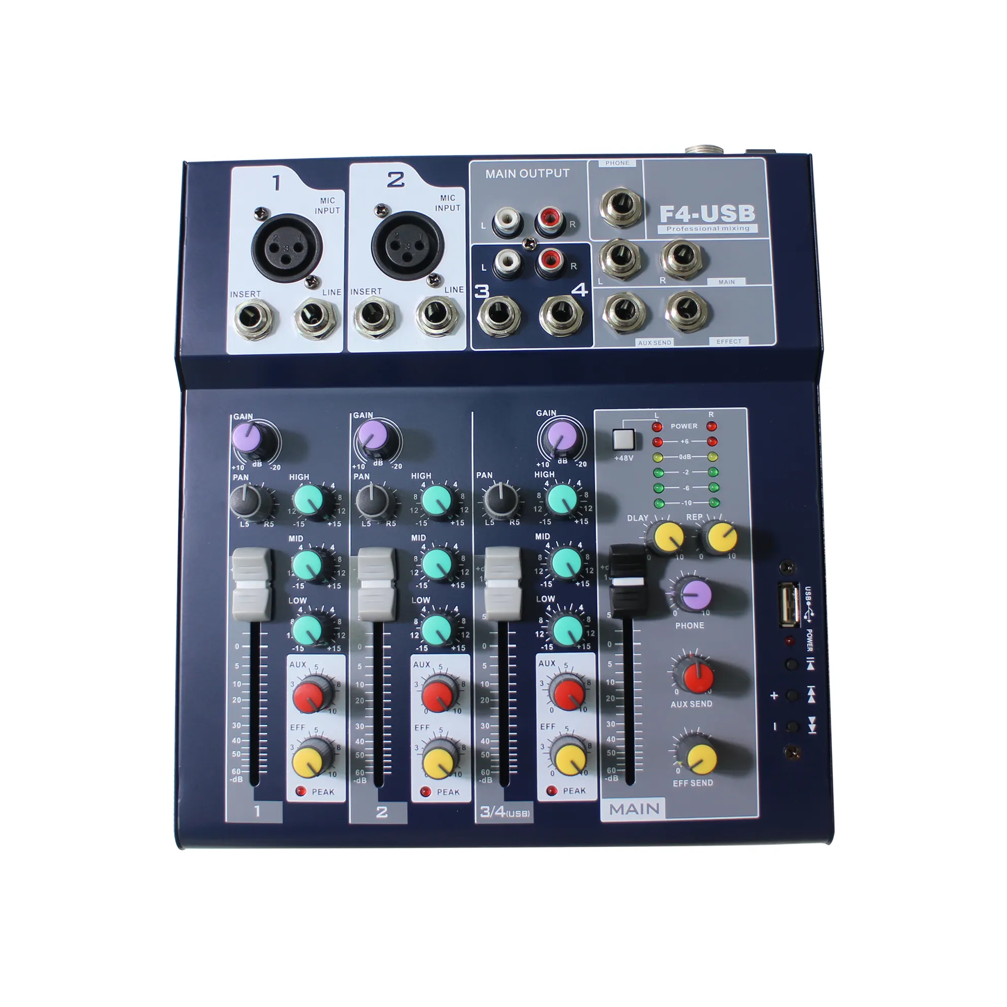 721042 4 channel 15 watt mini professional analog pa DJ sound audio mixer with USB interface for studio, broadcast, bar etc