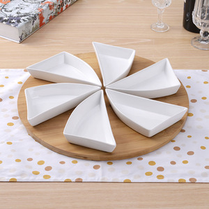 Venta caliente tapas de china de hueso fino en blanco Conjunto de 6 unids <span class=keywords><strong>platos</strong></span> con bandeja de Bambú - Product Image 2