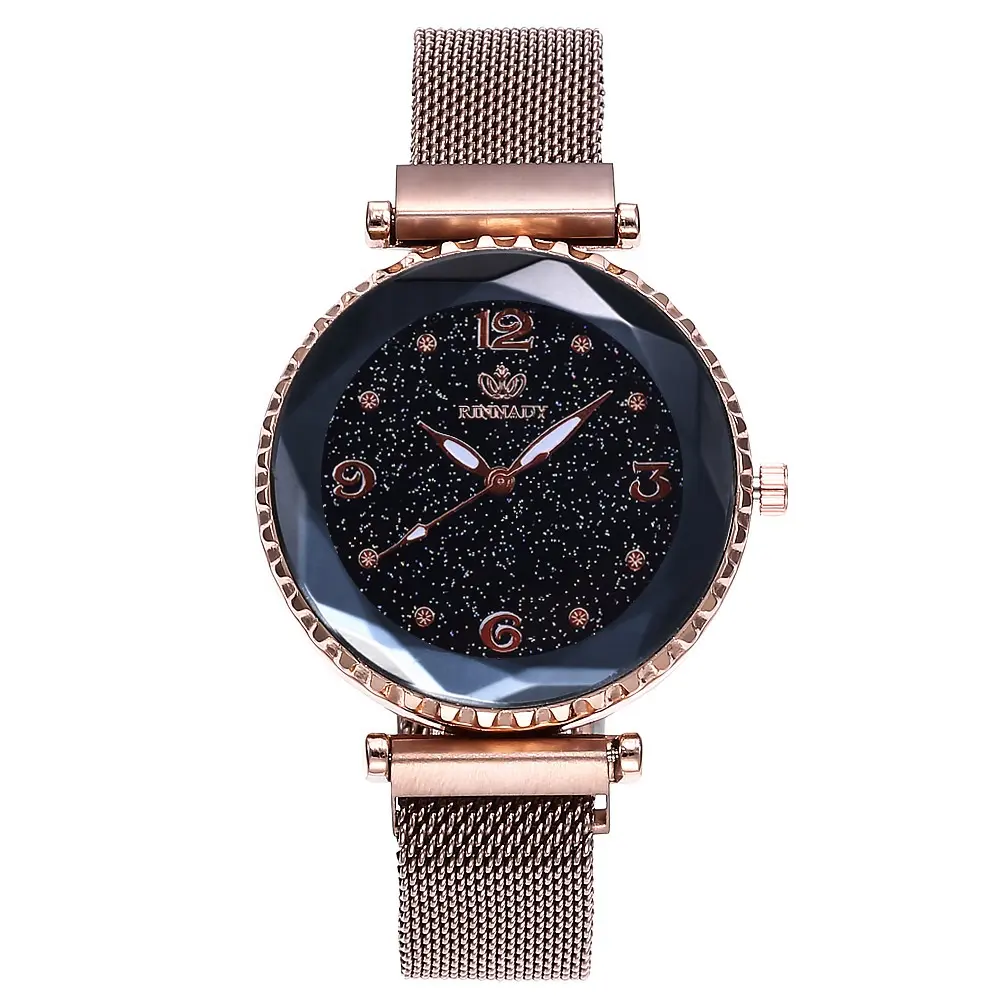 TW093 Fashion Golden Watch Women Sky Crown Dial Magnetic Steel Mesh Strap Quartz Beautiful Wrist Watches For Student