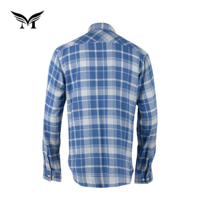 Camisas de franela azul informales clásicas suaves ecológicas de buena calidad para hombres 100% algodón de manga larga - Product Image 3
