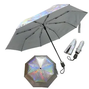 Colorful Fashion Luxury Holographic Reflective Folding Mini UV Umbrella