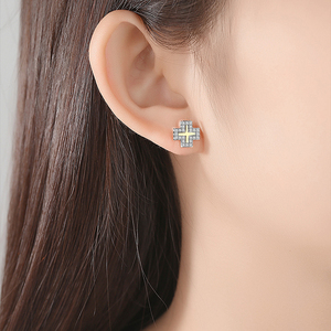 LUOTEEMI Beaded CZ Cross Jewelry For Girls Women Fahion Trendy Stud orecchini Cubic Zirconia Cross Studs - Product Image 3