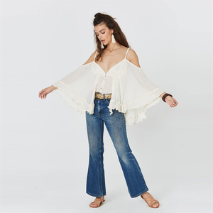Cold Shoulder butterfly Sleeve <strong>Tops</strong> for Women Boho Chic Ladies Cotton Linen <strong>Top</strong> - Product Image 4