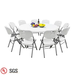 Wholesale folding table set chair-Plastic Folding Round Banquet Table And Chair For Coffee Shop