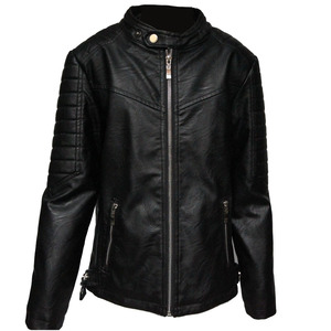 Garçon de Vintage Col montant Pu Veste En Cuir - Product Image 1
