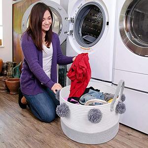 QJMAX <span class=keywords><strong>de</strong></span> algodón <span class=keywords><strong>de</strong></span> cesta <span class=keywords><strong>de</strong></span> cuerda con pompón para bebé vivero habitación niños ropa Manta - Product Image 6