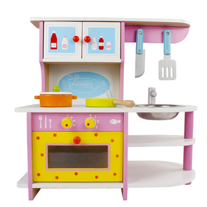 Cuisine en bois miniature pour enfants, jouet de simulation rose avec cuisinière à gaz et évier, jeu d'imitation - Product Image 3