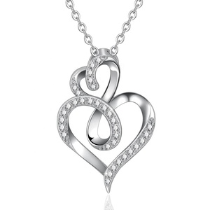 Encantador collar de diamantes joyas de plata de ley 925 colgante de corazón de plata - Product Image 1