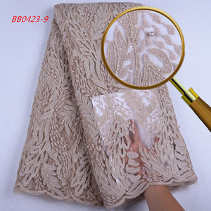 Vải Ren Đính Cườm Châu Phi 1576 Vải Ren Đính Kim Sa Màu Hồng - Product Image 3