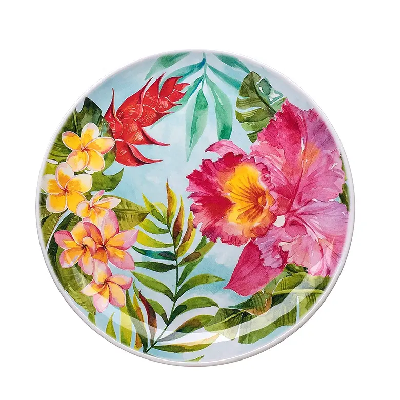 OEM mesa de jantar cozinha placa de melamina pratos de sobremesa placa nordic restaurante decorativo padrão de flor de plástico