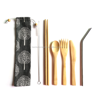 Campamento utensilios conjunto incluyendo cuchara <span class=keywords><strong>cuchillo</strong></span>, <span class=keywords><strong>tenedor</strong></span> de paja <span class=keywords><strong>y</strong></span> bolsa de bambú establece cubiertos - Product Image 5